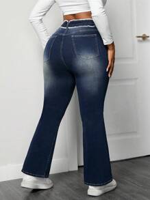 SHEIN SXY Plus Size High Waist Stretchy Jeans With Eyelet Embellishment Flare Pants - Dark Wash - View 2