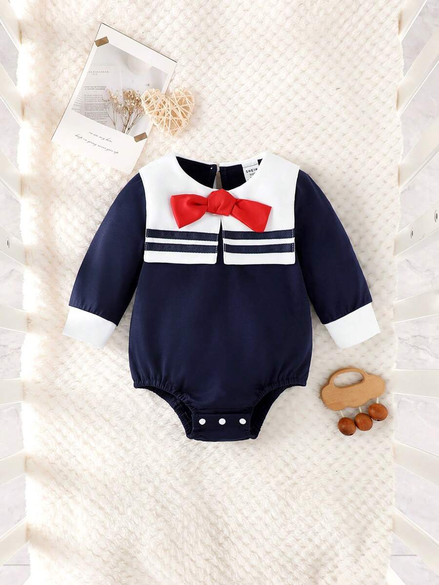College Style Baby Girl Cute And Woven Long Sleeve Bodysuit, Autumn - Royal Blue - View 1