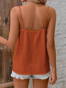 SHEIN Frenchy Solid Color Lace Hem Camisole Top For Vacation & Leisure Christmas Summer - Redwood - View 2