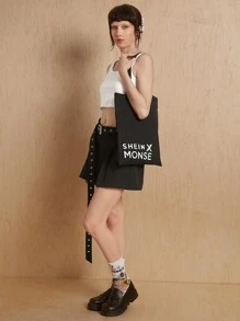 MONSE Designer schwarze tragbare Segeltuch Tasche mit Englisch Worten Muster für Frauen, Schultertasche - Verschiedenfarbig - Übersicht 1
