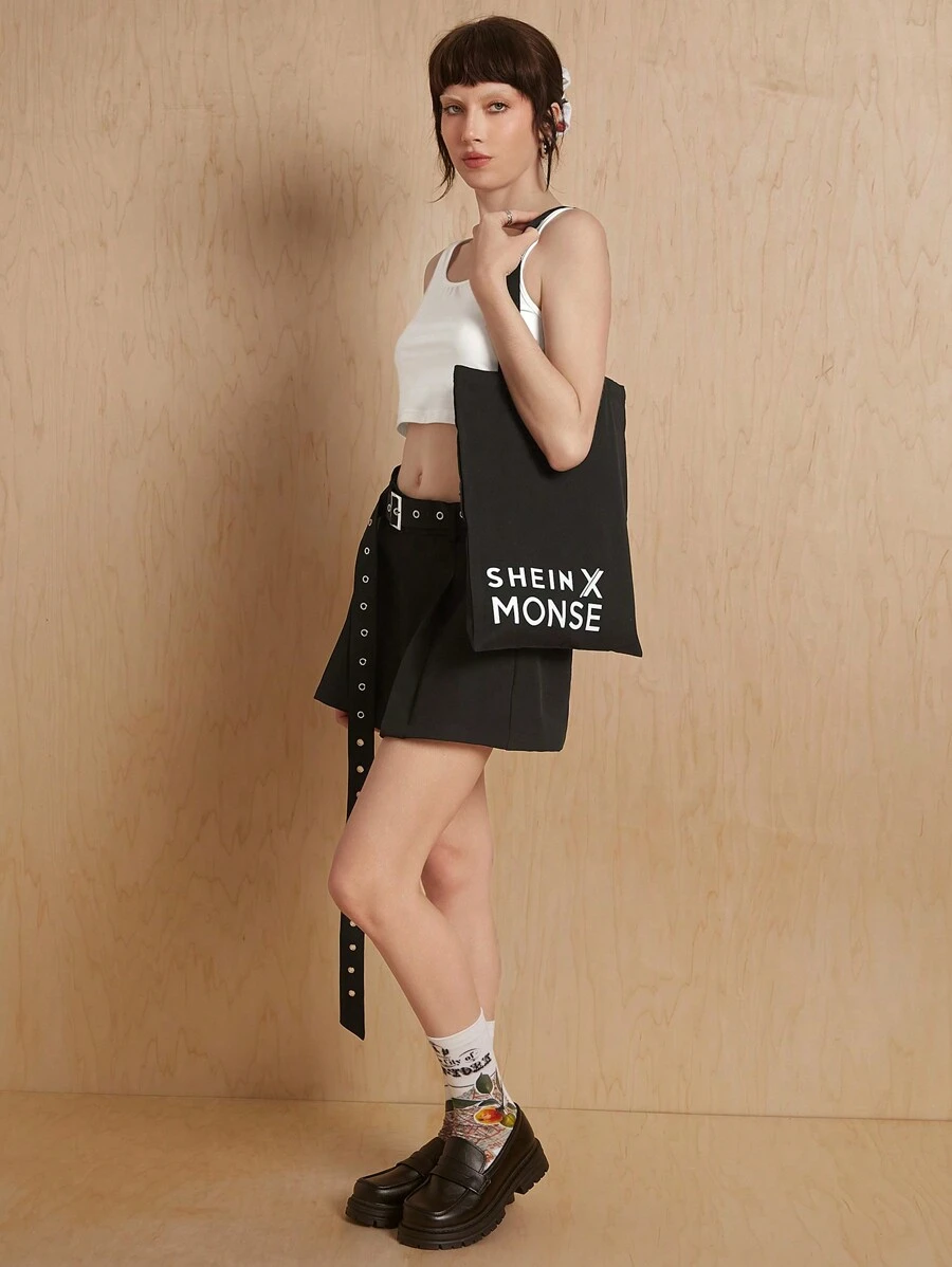 MONSE Designer schwarze tragbare Segeltuch Tasche mit Englisch Worten Muster für Frauen, Schultertasche - Verschiedenfarbig - Übersicht 1