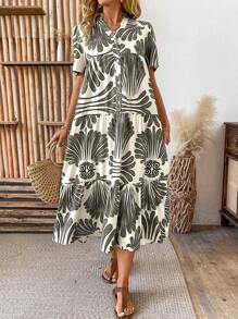 Breezaya Allover Print Ruffle Hem Smock Dress
