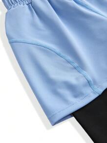 Young Boys Training Running Cycling Sports Tight Compression Pants, Breathable Stretchy & Moisture-Wicking, Navy Blue - Dusty Blue - View 3