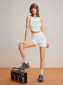 SHEIN Sports Shorts de Treino de Verão Simples Diários para Mulheres - Bege - Ver 3