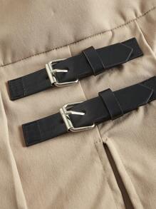 SHEIN X KeniaOs SHEIN ICON Solid Cut Out Pleated Hem Buckle Detail Dress - Khaki - View 8