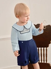 SHEIN Baby Boys' Button-Front Shirt And Shorts Set