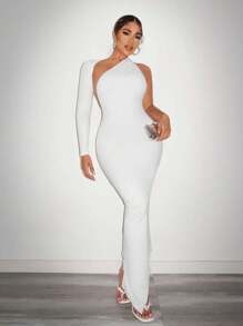 SHEIN SXY Đầm Bodycon một vai dành cho nữ thanh lịch với đường viền bất đối xứng và hở lưng dành cho các bữa tiệc - trắng - Xem 4