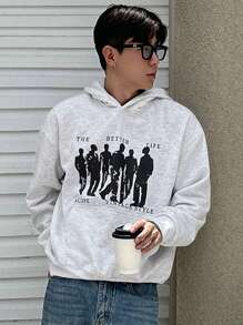 DAZY Men's Spring/Fall Casual Hoodie With Letter Print, Daily - Light Grey - View 4