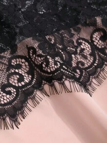 DAZY Satin & Lace Contrast Color See-Through Waist Bodycon Sleep Dress Pajama