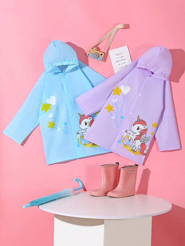Children's Cute Unicorn Printed Waterproof Raincoat For Outdoor Activities, School And Hiking
