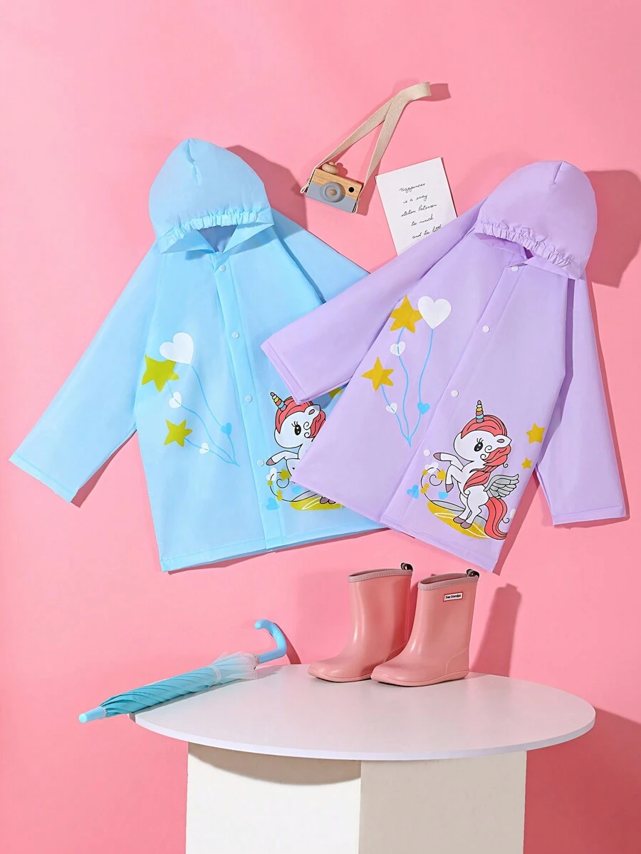 Children's Cute Unicorn Printed Waterproof Raincoat For Outdoor Activities, School And Hiking