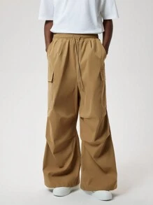 Forever 21 Smart Wide Leg Parachute Cargo In Brown Twill - Khaki - View 3