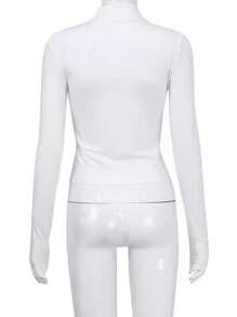 INAWLY Women's Solid Color Simple Style Daily Long Sleeve Jacket Fall Winter Cloth For Women - White - View 2