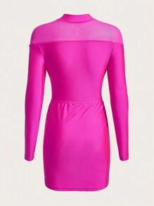 SHEIN X KeniaOs SHEIN ICON 高领网眼插入紧身衣和环链紧身裙 - 玫紅色 - 查看 6