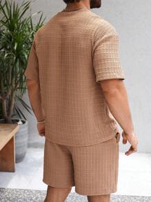 Manfinity Homme Set di maglia a maniche corte con scollo a V e pantaloncini in tessuto estivo da uomo