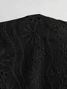EMERY ROSE 鑲邊刺繡凹口領泡泡袖上衣 - 黑色 - 查看 7