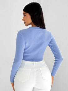 SHEIN SXY 性感優雅的3D花裝飾藍色短款針織外套，適用於休閒和家居穿著，女士