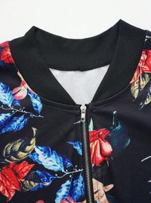 SHEIN LUNE Áo khoác bóng chày dài tay in hình cây nhiệt đới mùa xuân và mùa thu dành cho nữ - màu đen - Xem 6