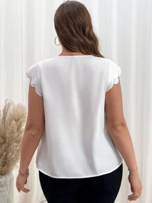 SHEIN Essnce Blusa blanca talla grande, blusa linda, blusa para cita, blusas para salir para mujeres, camisas de vuelta al colegio, blusas lindas, parte superior blanca para la escuela, blusas para mujeres, blusas de otoño, camisas de otoño, conjuntos de vuelta al colegio, ropa de niña preadolescente, camisas de niña preadolescente, conjuntos para salir, camisas lindas - Blanco - Ver 2