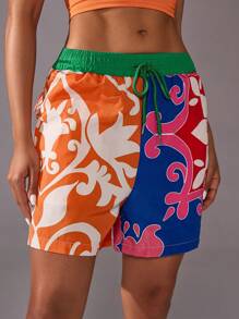 VARSITIE 夏季運動基本版印花短褲，配有口袋和腰帶 - 彩色 - 查看 5