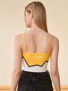 Gudetama X SHEIN Họa tiết quả trứng màu vàng Dễ thương Thường ngày Mùa hè Áo yếm bó sát - Màu vàng - Xem 2