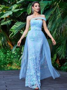 LOVE&LEMONADE Strapless Women's Embroidery Decorated Simple Casual Dress - Baby Blue - View 1