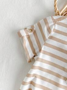 Cozy Pixies Baby Boy Colorful Striped Round Neck Half-Placket Pullover Sweater - Khaki - View 3