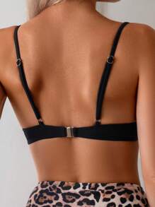 SHEIN Swim Bộ bikini in họa tiết da báo đi biển mùa hè dành cho nữ với dây đeo vai và dây kim loại - Nhiều màu - Xem 3