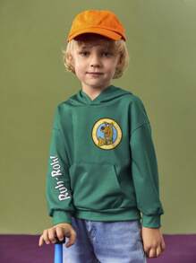 SCOOBY-DOO X SHEIN Young Boy Letter & Cartoon Dog Print Casual Hoodie, Green