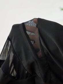 Cheriluna Maternity Maternity Sheer Mesh Contrast Train Photoshoot Dress With Long Sleeve - Black - View 6