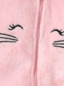 SHEIN 女婴睡衣，可爱柔软粉色兔子，睫毛刺绣眼睛和灵活耳朵设计，长袖连帽连体衣家居服 - 粉色 - 查看 7