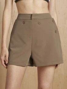 MONSE Oxana Designer einfarbige Vorderseite Knopf Mehrfach-Taschen High-Waist Anzug Shorts, alltäglicher Lässig-Trage, für Sommer, Urlaub, Ferien, Strand, Festivals, Ibiza Passform