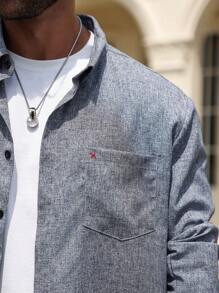 Manfinity Homme Men's Plus Size Solid Color Simple Daily Shirt Plain Casual - Blue - View 7