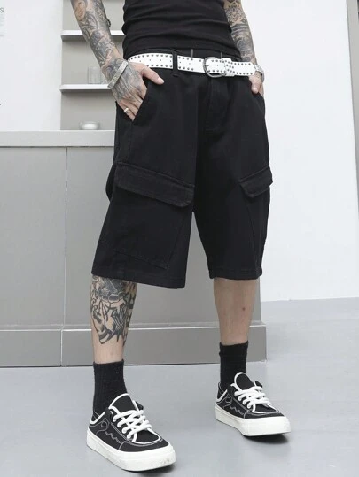 Manfinity EMRG 男士夏季休閒純色工作牛仔短褲