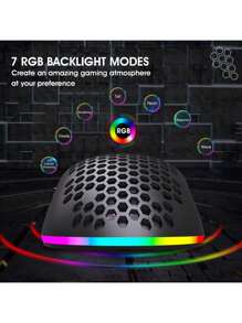 HXSJ无线鼠标，内置2.4G模块，可充电电池，RGB灯效，蜂窝状设计，USB接口，3600 DPI - 黑色 - 查看 5