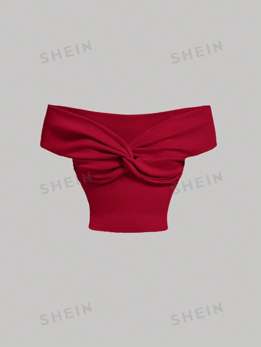 SHEIN MOD Blusa de mujer de verano elegante de unicolor con hombros descubiertos y detalle de torsión