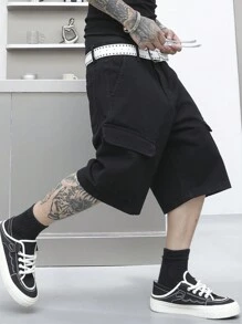 Manfinity EMRG Pantalones cortos de mezclilla para trabajar de unicolor y estilo casual para hombre de verano - Negro - Ver 4