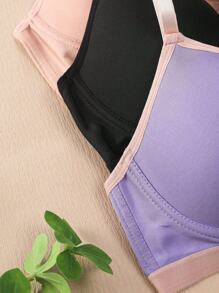 Wedaily 3pcs Small Size Solid Color Simple Wireless Bra - Multicolor - View 8