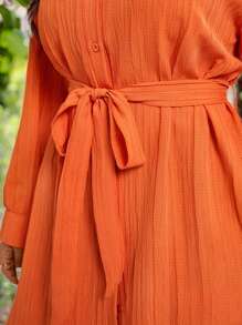 Celure Vestido camisa Plus Size sólido com botões frontais, Primavera/Verão - Laranja - Visão 7