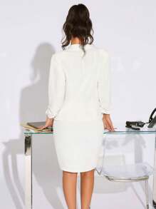 SHEIN SXY Chaqueta de oficina de manga larga para mujer, de uso diario, de corte sencillo y llano para el trabajo - Blanco - Ver 5