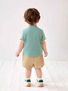 SHEIN Leap Crew Baby Boy Antler Print Shirt & Shorts - Multicolor - View 2