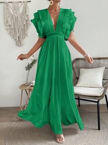Breezaya Vestido diario elegante y sencillo de escote pronunciado para mujer