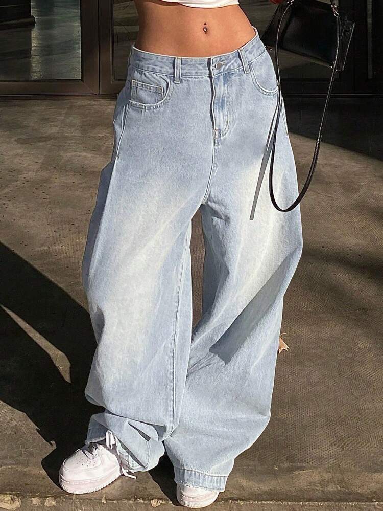 Women's Western-Style Distressed Vintage Wide Leg Jeans,Baggy Jeans