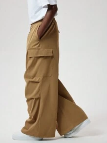 Forever 21 Smart Wide Leg Parachute Cargo In Brown Twill - Khaki - View 1