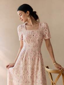 MOTF PREMIUM 刺繡開衩長筒洋裝 - 紅色 - 查看 5