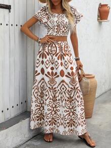 Breezaya Women's Vacation Printed Two-Piece Set - Brown - View 4