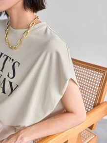 FRIFUL Women's Summer Slogan Print Round Neck Batwing Sleeve Casual T-Shirt,Graphic Tees