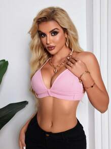 SHEIN SXY 女性純色簡約日常牛仔上衣 - 粉色 - 查看 8