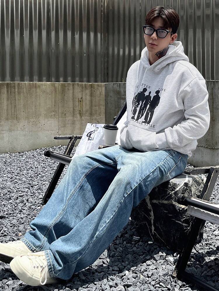 Men's Spring/Fall Casual Hoodie With Letter Print, Daily