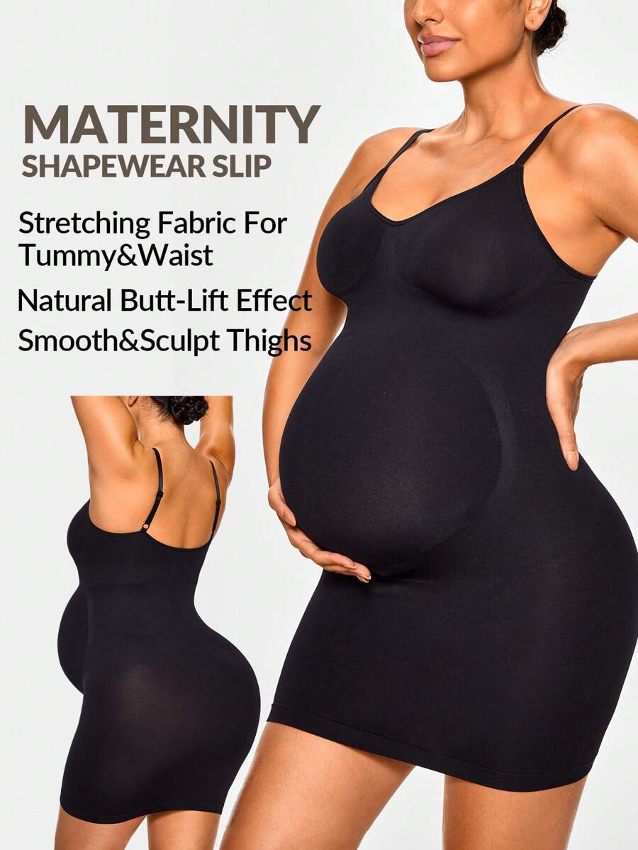 SHAPORA Vestido de prenda interior moldeadora de maternidad sin costuras, moldeador corporal elevador con tirantes ajustables - para acomodar el crecimiento del abdomen y la cintura - Negro - Ver 1